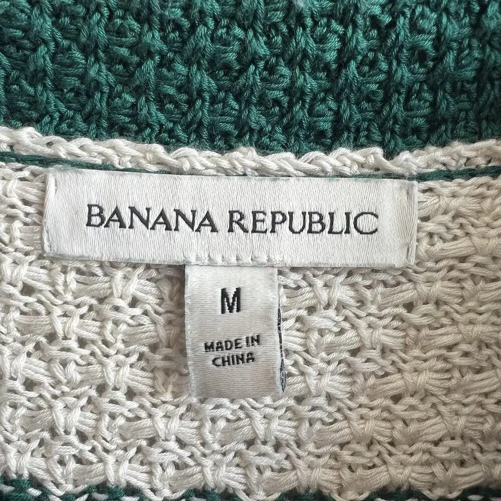 Banana Republic Shirt Mens M Striped Crochet Short Sleeve Button Front